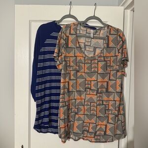 LuLaRoe Blue Striped and Orange Geometric Tops